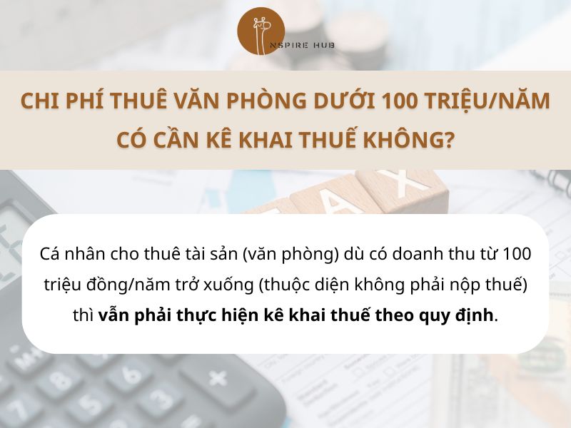 Chi phí thuê văn phòng dưới 100 triệu/năm không cần đóng thuế