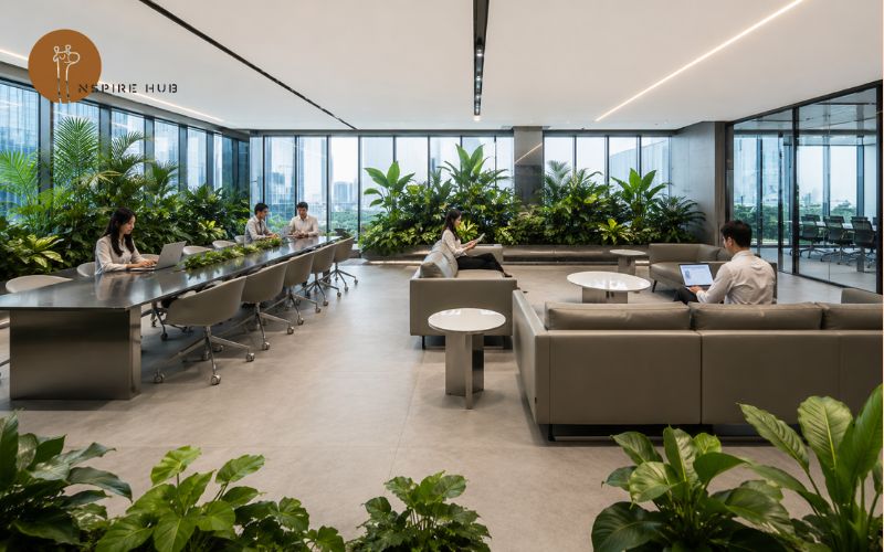 Green office with a modern open-plan design