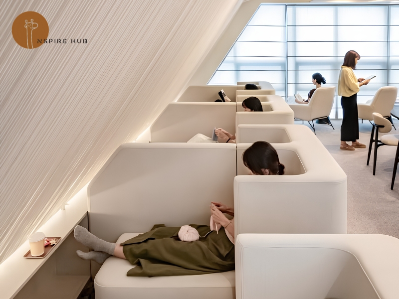 A WELL certified office uses sound-absorbing materials to reduce noise